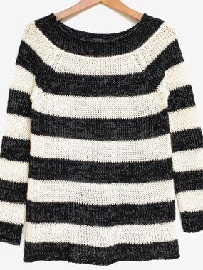 Ann Taylor Black White Striped Wool Mohair Sweater MP